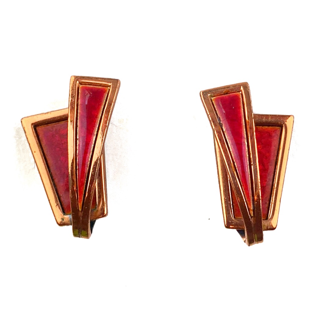 Renoir Matisse Copper & Red Enamel Clipon Earrings